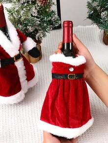 1 pieza Funda de botella de vestido de terciopelo navideño, Decoración creativa de botella de vino tinto navideño, Adecuado para decoración navideña, decoración de vacaciones, decoración de fiestas, Decoraciones navideñas, Pijamas navideños, Regalos navideños, Decoración navideña - Multicolor - Ver 5