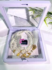 Elegant Beaded Counter Set: Flower Rhinestone Ring Counter + Prayer Bead Bracelet, Tasbih Counter Bracelet, Step Counter, Floating Box Packaging, Suitable For Holiday Gatherings And Gifts