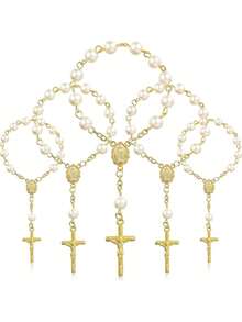 30 Pieces Baptism Rosary Acrylic Rosary Beads Ivory Color Mini Finger Rosaries Gold Plated Faux Pearls For Baptism Christening Communion Weddings Party Favors - 彩色 - 查看 1