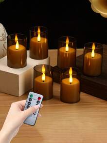 6PCS/12PCS Flameless Candles Battery Operated Candles Real Wax Pillar LED Candles With Remote & Timer , Stable Acrylic Shell, For Thanksgiving, Christmas, Halloween, Wedding,Window Candles, Valentines Gifts, New Years Gifts Thanksgiving ,Party ,Table, Home Fireplace Decor Wedding Festival Decor , Holiday Romantic Decor,Fireplace And Home Decor - 款式[A] - 查看 10