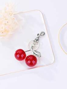 1pc Cherry Shaped Keychain Bag Charm - Car Cherry Accessory Keyring, Women's Christmas/Valentine's Day Gift (Size: 4.3in/10.92cm X 2.6in/6.6cm, Cherry Size: 1.18in/3cm) - Silver+Red - View 4