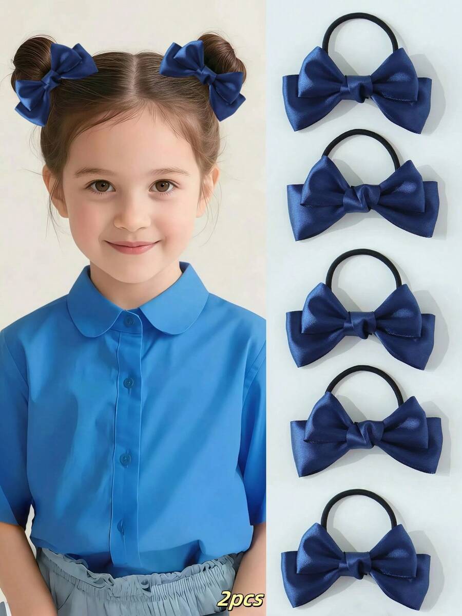 2 Phụ kiện tóc phong cách công chúa thanh lịch đa năng thời trang cho bé gái/Dây buộc tóc, Dây buộc tóc thiết kế nơ bóng hai lớp, Thiết yếu cho kiểu tóc hàng ngày và tết tóc - Xanh đậm - Xem 1