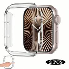 2pcs Transparent Bumper Hard Cases Suitable For Apple Watch Case 46mm 44mm 40mm 42mm 41mm 45mm Case, Shock-Absorbing Ultra-Thin PC Buffer Protective Cover, All-Round Edge Protection Frame I Watch Series 10 9 8 7 6 5 3 Se Accessories [No Screen Protection]