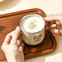 Cană de apă din oțel inoxidabil 304 cu mâner, cană de cafea cu lapte cu perete dublu, model drăguț de desene animate, cană detașabilă anti-opărire, potrivită pentru copii, studenți și adulți, pentru a fi utilizată la școală, birou, camping în aer liber, picnic