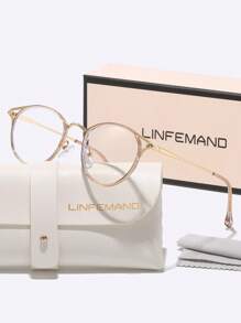 LINFEMAND 经典金属框架复古圆形装饰无度数眼镜，女士日常办公装免妆高冷眼镜，职场配饰，节日礼物