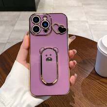 1-częściowa galwanizowana, słodka obudowa z uchwytem na telefon w kształcie misia, ukryta podstawka, odporna na wstrząsy, ultracienka osłona ochronna, chroniąca obiektyw aparatu przed upadkiem, miękka obudowa na telefon, kompatybilna z modelami 7/8/11/12/13/14/15/X/XR/Xs/Plus/Pro/Pro Max/SE2/Mini, wodoodporna, odporna na zarysowania