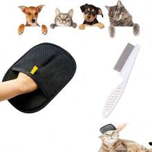 一副防静电除毛手套 + 一把除毛梳（有小号和大号可选），双面宠物毛发刷，猫狗除蚤梳，除毛器，防静电除毛工具，猫狗美容刷，适用于去除衣物、沙发和宠物身上的毛发，也适用于去除猫狗毛发。 - 彩色 - 查看 7