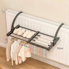 1pc Stainless Steel Folding Drying Rack Wall Mount Retractable Clothes Shoe Organizer Space Saving Storage Solution Multifunctional Laundry Hanger Home Bathroom Kitchen Hanging Rack Garment Dryer Compact Portable Drying Stand - Black - View 11