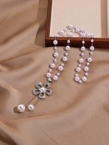 1 chiếc vòng cổ hoa hợp kim kẽm đính ngọc trai giả thủ công, thích hợp cho trang phục hàng ngày của phụ nữ - Bạc - Xem 4