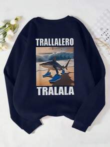 青少年男孩休闲图案印花圆领长袖运动衫，秋冬