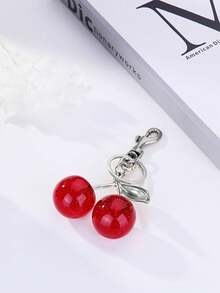 1pc Cherry Shaped Keychain Bag Charm - Car Cherry Accessory Keyring, Women's Christmas/Valentine's Day Gift (Size: 4.3in/10.92cm X 2.6in/6.6cm, Cherry Size: 1.18in/3cm) - Silver+Red - View 5