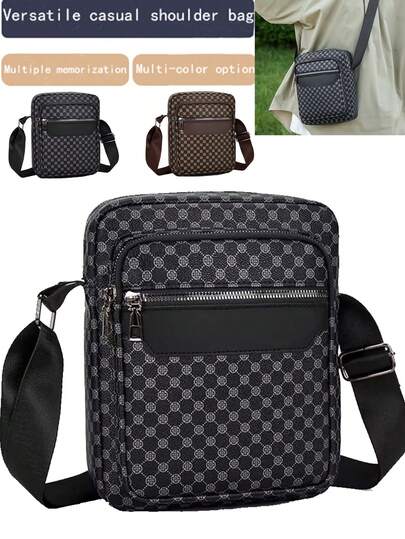 秋冬季高端男士斜挎包，新款运动格纹单肩包，休闲运动两相宜。男士包袋。