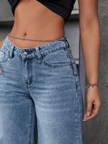 Teenagers' Fashionable Loose Straight Blue Jeans