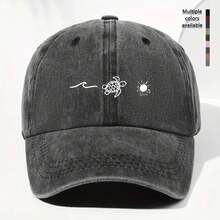 Unisex Retro Washed Baseball Cap With Turtle And Wave Pattern - Adjustable Lightweight Trucker Hat Suitable For All Seasons Outdoor Leisure Sun Hat Fabric Construction - 海軍藍 - 查看 1