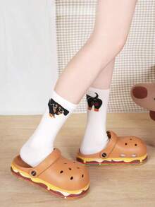 3 Pairs Random Puppy & Egg Design Cute Sweet Girl Street Fashion Mid-Calf Socks - Multicolor - View 5