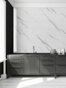 11/22 pièces Autocollants de carrelage en PVC marbré blanc brillant, imperméables, résistants à l'humidité et à l'huile, avec adhésif pour la rénovation de la cuisine et de la salle de bain. Autocollants, décalcomanies, décalcomanies en vinyle pour la décoration de la maison, articles de décoration printanière pour rafraîchir votre maison, cadeaux de décoration Rama, décorations murales pour la chambre, le salon