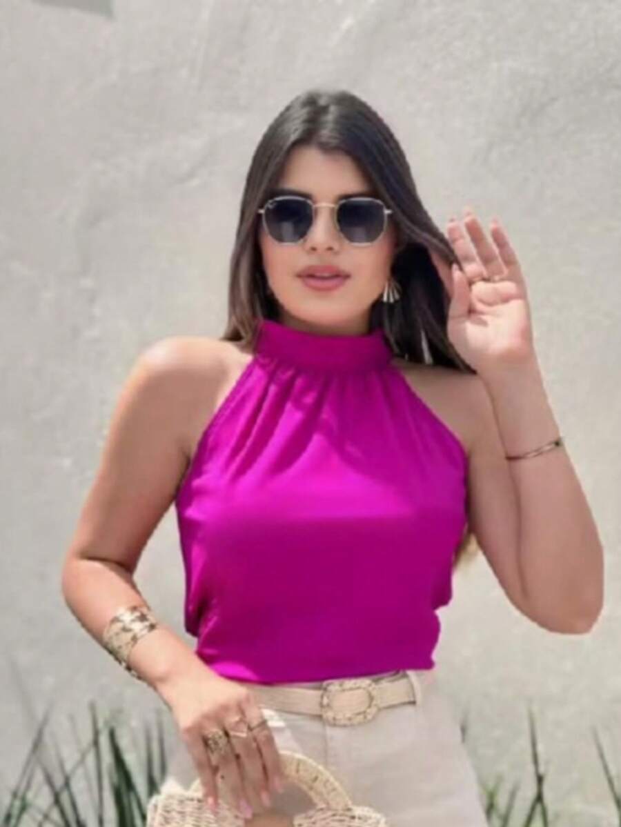 STYLISH WOMEN'S HIGH NECK TIE-UP BLOUSES - Rosa Roja - Ver 1
