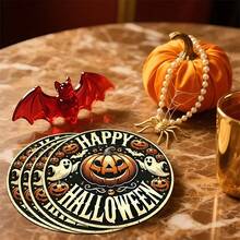 2 件/4 件/6 件万圣节南瓜图案印花硅胶餐垫，万圣节装饰，适用于餐桌、咖啡吧、四季装饰、可洗餐垫、房间装饰、杯垫、沥水垫、厨房餐桌垫、室内外派对装饰、家居装饰、理想礼物 - 彩色 - 查看 8