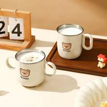 Cană de apă din oțel inoxidabil 304 cu mâner, cană de cafea cu lapte cu perete dublu, model drăguț de desene animate, cană detașabilă anti-opărire, potrivită pentru copii, studenți și adulți, pentru a fi utilizată la școală, birou, camping în aer liber, picnic