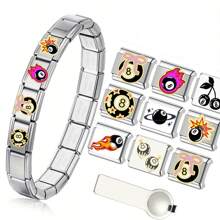 1 件不锈钢意大利模块手链组件，带有爱心、月亮、英文等图案，DIY 制作手链项链首饰，可自由搭配不同风格 - 義大利模組 - 查看 5