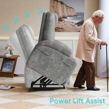 Electric Power Lift Recliner Chair (Leathaire) With Massage For Elderly,  Single Sofa With 2 Cup Holders Side Pockets, Grey - 灰色 - 查看 5