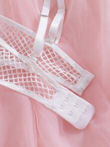 New 2Pcs Sexy Alluring Mesh Hollow Out Lingerie Set, Fashionable Charming Design Sexy Panties - White - View 5