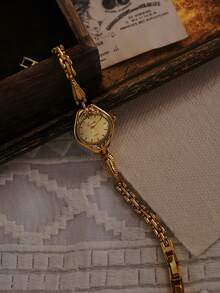 1pc New Vintage French Style Gold Small Dial Women's Watch, Fashion Minimalist Delicate Luxury Elegant Petite Waterproof Bracelet Quartz Watch, Suitable For Daily Wear, Formal Events And Other Occasions To Decorate The Wrist - 金色 - 查看 5