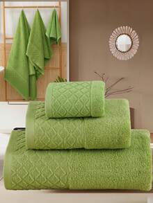QIBHI Conjunto de 3 toalhas de algodão felpudo 100% de cor sólida, macias e absorventes, ideais para banheiro, hotel, academia, viagens, salão de beleza, esportes, atividades ao ar livre, praia, escola, volta às aulas, acessórios de viagem e itens essenciais para o lar. - Verde - Ver 4