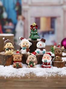 Christmas Animal Resin Figurines Set, Christmas Tree Santa Claus Tabletop Decor, Daily & Festival Decoration Home Decor Christmas Decorations Room Decor Winter Christmas Decorations Home Christmas Gifts Christmas Decor - Multicolor - View 2