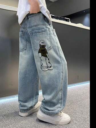 Tween Boy Casual Cartoon Character Denim Jeans