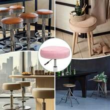 带松紧带的弹力沙发套，可洗靠垫保护套，适用于厨房、餐厅、家居装饰 - 适用于标准吧台凳和圆形座椅、厨房柜台凳，经典圆形设计，仿羊毛质感圆形凳子套 11.8-15.7 英寸/30-40 厘米吧台凳套天鹅绒，圆形滚动椅套，适用于带轮凳子 - 彩色 - 查看 5