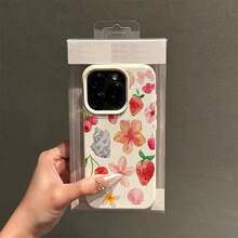 1个TPU材质可爱花朵、贝壳、樱桃、草莓图案手机壳，兼容苹果手机 - 白色 - 查看 2