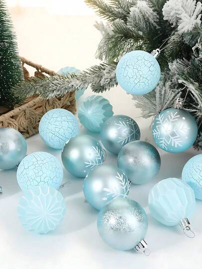 16pcs/Box - Blue Christmas Ball Ornaments Set With Strings, Shatterproof Christmas Tree Hanging Decorations, Christmas Party Decor, Suitable For Holidays, Weddings And Parties