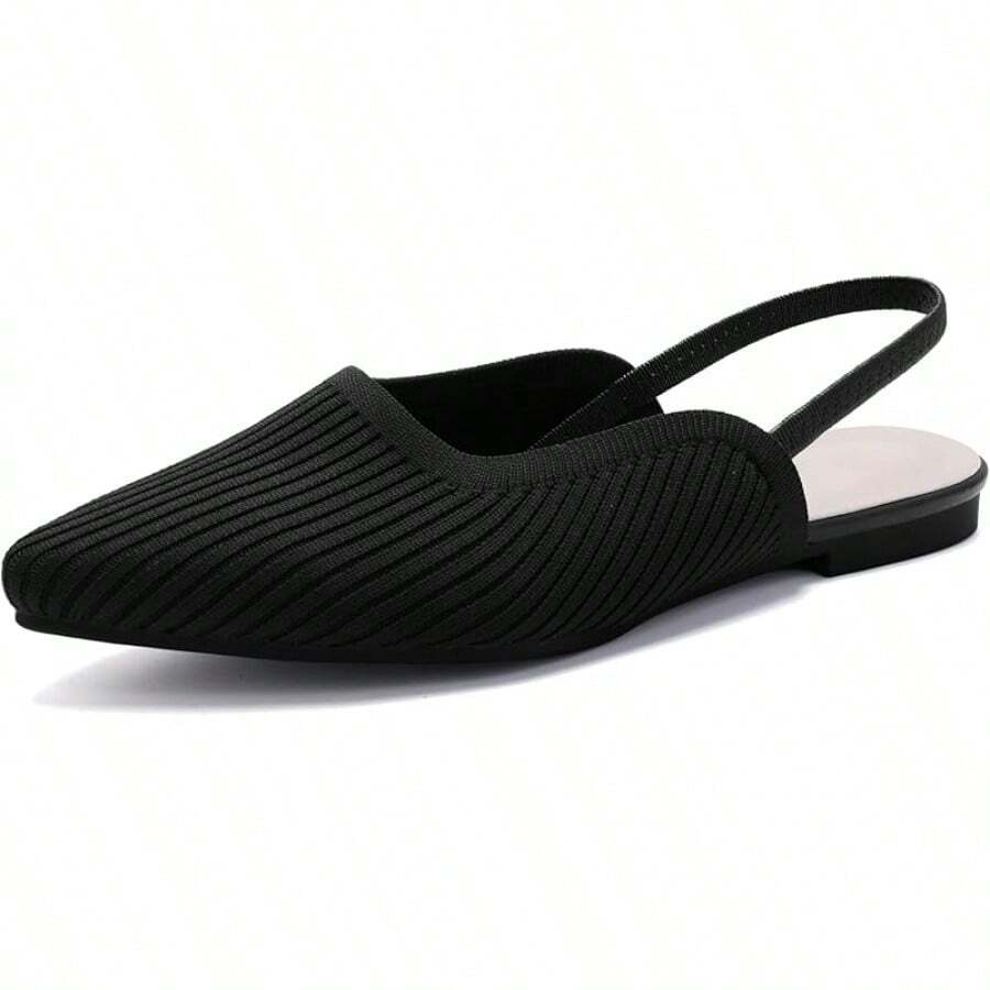 Slingback Flats For Women Pointed Toe Flats Breathable Knit Dressy Casual For Work Office Ballet Flats-2025 - 黑色 - 查看 1