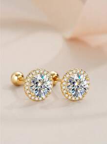 1 Pair 925 Sterling Silver Moissanite 0.5-1 Carat Screw Back Stud Earrings, Y2K Style Suitable For Women, Daily Wear, Vacation, Commute, Date, Party, Wedding, Great Gift For Bestie, Wife, Girlfriend, Birthday