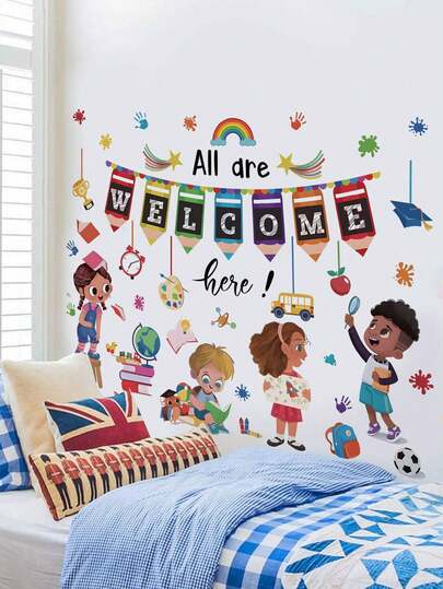 1 件墙贴 - [开学季儿童欢迎墙贴，想象谚语墙贴] PVC 自粘式可移除墙贴，适用于托儿所、儿童房、游戏室或教室 - 适合任何空间的可爱创意墙面装饰