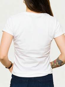 1Pc  ROCK & ROLL Letter & Guitar Print T-Shirt, Casual Crew Neck Short Sleeve Top For Spring & Summer, Women's Clothing   Women's Graphic Round Neck Short Sleeve Tee, Valentine St. Patrick Easter Theme, Casual Daily Wear - White - View 2