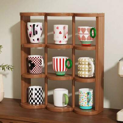 Simple Bamboo Nine Grid Desktop Cup Holder Storage Rack Medieval Style Home Office Desk Multi-Layer Storage Rack Kitchen Supplies Home Storage Rack