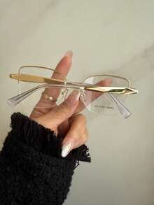 Retro Stylish Cat Eye Glasses For Women - Metallic Half Frame With Rose Gold Nods, Lightweight And Stylish For Home, Work And Casual Wear, Daily Fashion | Stylish Cat Eye Glasses | Metallic Finish Glasses - Vàng - Xem 7