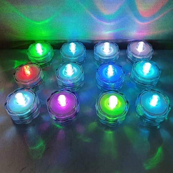 12pcs Mini Submersible LED Lights, Waterproof Flameless Small Candles, Battery Operated Underwater Tea Lights, Waterproof Underwater Wedding Tea Lights, Vases, Pool, Fountains, Ponds, Parties, Halloween Lantern Decorations,(Built-In Batteries), Tabletop Ambient Decorations For Holiday Celebrations