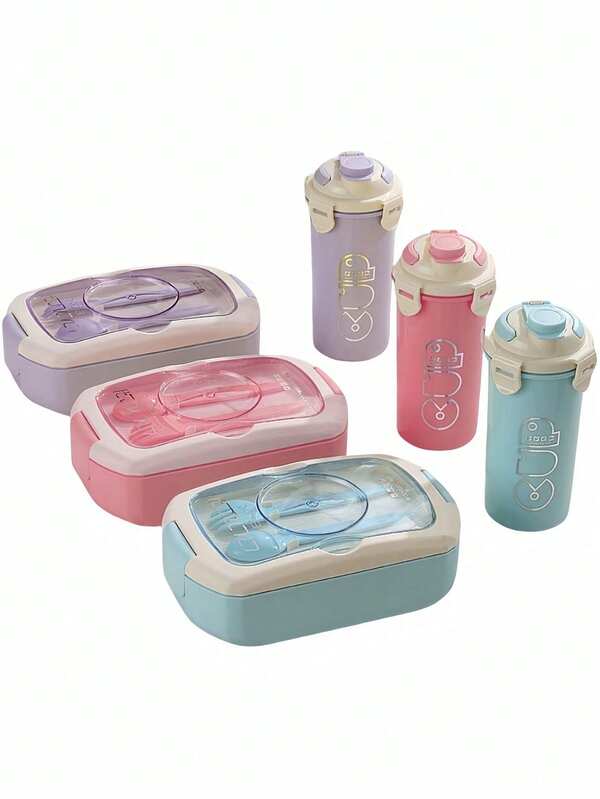 2 piezas Juego de Caja de Almuerzo y Vaso de Agua de Gran Capacidad, Caja de Almuerzo Portátil Aislada, Diseño de Cuadrícula, Equipada con Caja de Salsa, Material de PP, Muy Adecuada para Ir al Trabajo, Estudiantes, Llevar el Almuerzo, Apta para Microondas, Lavavajillas, Regalos de Vuelta a la Escuela, etc.