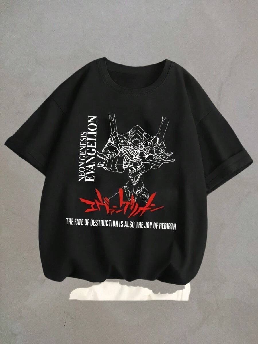 2025 Graphic Women T-Shirt Anime New Century-Evangelions Printed Summer Women Casual Short Sleeves Harajuku Streetwear Tops Unisex - 黑色 - 查看 1