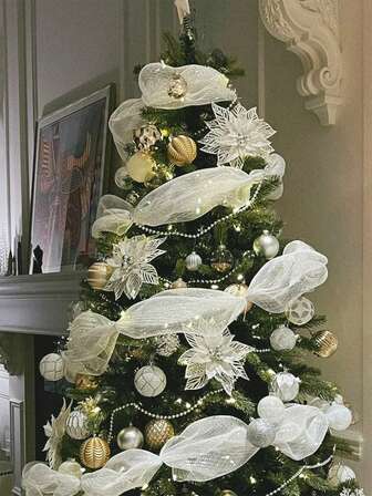 1 Roll, 900cm Christmas Decorative Ribbon, Christmas Party Decor Streamer, DIY Christmas Tree Decoration Ribbon, Tulle Bow Hanging Ornament, Suitable For Christmas Tree Decor, Home Decor, Room Decor, Bedroom Decor, New Year Decor, Christmas Decorations, Holiday Party Decor, Christmas Party Supplies, Christmas Themed Holiday Hanging Decor, Party Favors, Happy New Year, Christmas Gifts, Christmas Decorations, Christmas Event Party Supplies, Gifts For Friends And Family Winter Christmas Decorations Home Christmas Gifts Christmas Decor