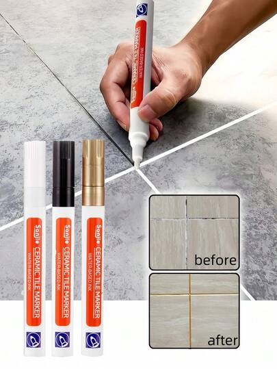 Tile Grout Pen, Used For Cleaning And Filling Bathroom Floor Tile Gaps, Tile Repair And Kitchen Gaps. Waterproof Tile Grout Colorant And Sealing Pen, Can Be Used For Cleaning Floors And Bleaching, New Appearance: No Need To Scrub Tiles, Just Use The Grout Pen To Apply And Recolor, Making Tile Gaps Look Bright And Clean.