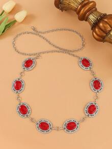 Plus Size Boho Vintage Floral Waist Chain Fall, Autumn, Halloween - Silver - View 4