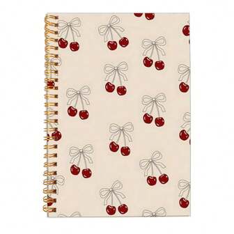 1pc 5.5*8.3inch Cherry & Ribbon Design Hardcover Spiral Notebook - College Ruled Journal, Cover For School, Office, Journaling - Perfect Gift For Women, Teachers, Students, Notebooks For School, Stu