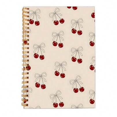 1pc 5.5*8.3inch Cherry & Ribbon Design Hardcover Spiral Notebook - College Ruled Journal, Cover For School, Office, Journaling - Perfect Gift For Women, Teachers, Students, Notebooks For School, Stu
