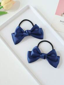 2 Phụ kiện tóc phong cách công chúa thanh lịch đa năng thời trang cho bé gái/Dây buộc tóc, Dây buộc tóc thiết kế nơ bóng hai lớp, Thiết yếu cho kiểu tóc hàng ngày và tết tóc - Xanh đậm - Xem 2