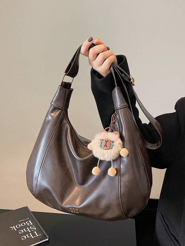 1pc Fashion Women's Shoulder Bag, Crossbody Bag, Sling Bag, Messenger Bag, Crescent Bag, Made Of PU Material Scratch & Wear Resistant, Suitable For Shopping, Dating, Outing, Work Commute, Adjustable Strap, Decorative Pendant, Elegant Minimalist Casual Chic Coffee Color Shoulder Bag