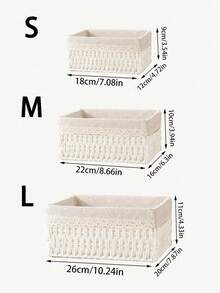 1 pieza/3 piezas Cesta de almacenamiento tejida, Cesta de almacenamiento con tapa para escritorio, Cesta de almacenamiento tejida hecha a mano, Caja de almacenamiento de aperitivos para escritorio, Caja de almacenamiento de juguetes para sala de estar, Cesta de almacenamiento de llaves y varios, Cesta de almacenamiento de cosméticos, Artículos de organización y almacenamiento para el hogar en cocina, baño, dormitorio, sala de estar, dormitorio, escritorio de oficina, accesorios de decoración del hogar - Blanco - Ver 7